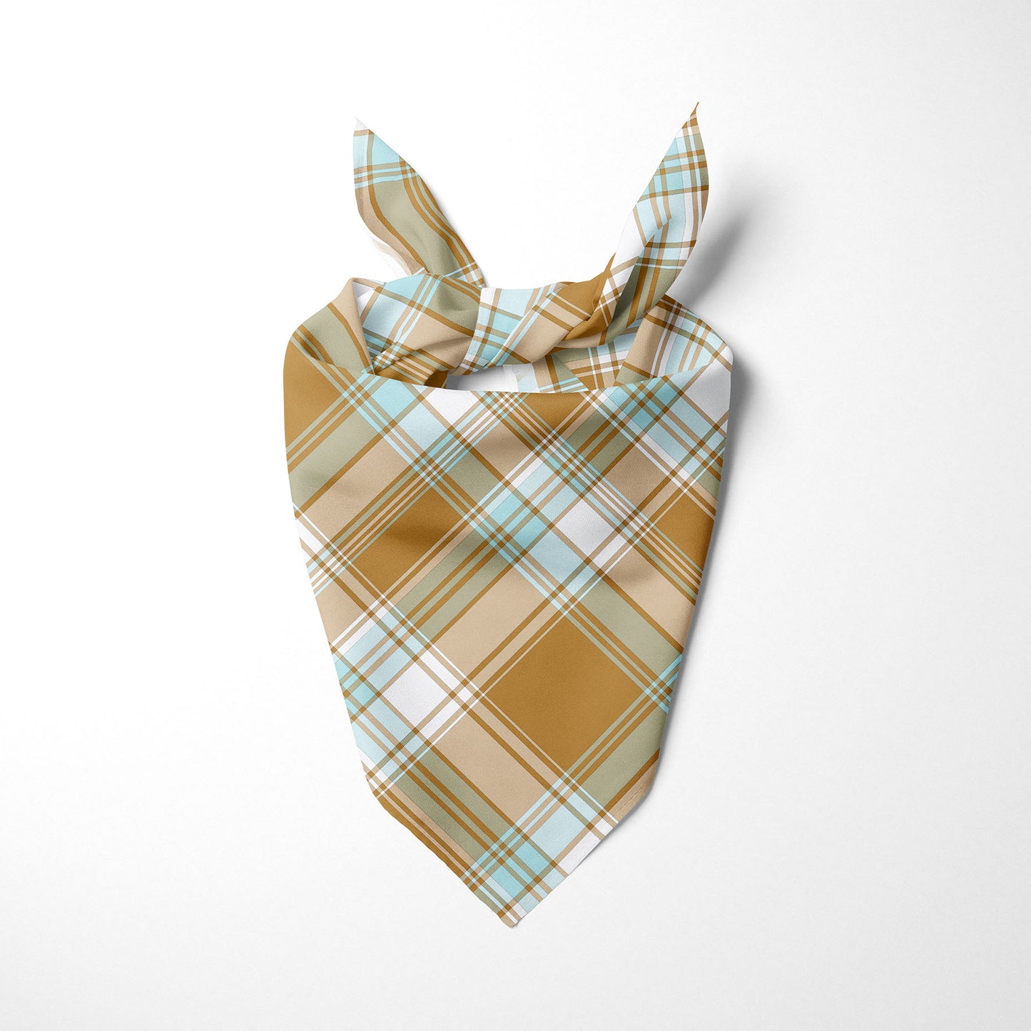 Light Brown Baby Blue And White Plaid Dog Bandana - Apawry Pup