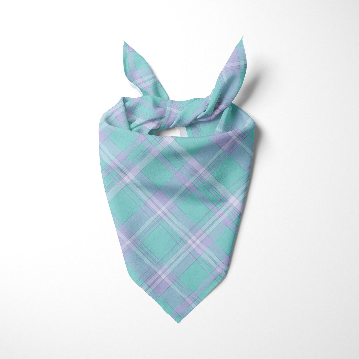 Light Teal Light Purple And White Plaid Dog Bandana - Apawry Pup