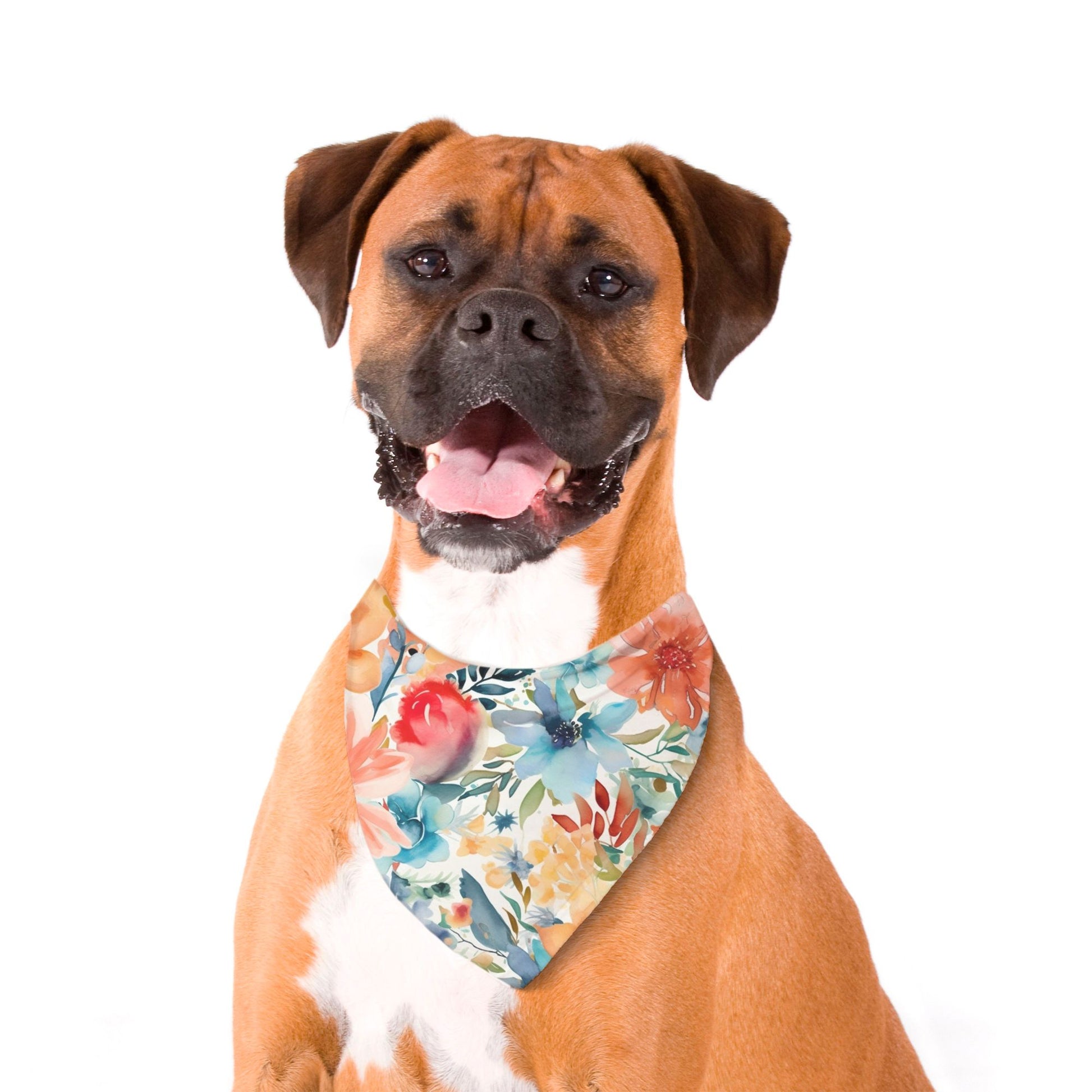 Floral Tangerine Aqua Watercolour Dog Bandana - Apawry Pup