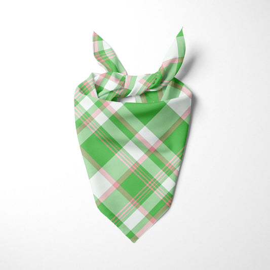 Bright Green Pink And White Plaid Dog Bandana - Apawry Pup