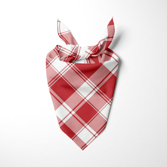 Bright Red Rose Pink And White Plaid Dog Bandana - Apawry Pup