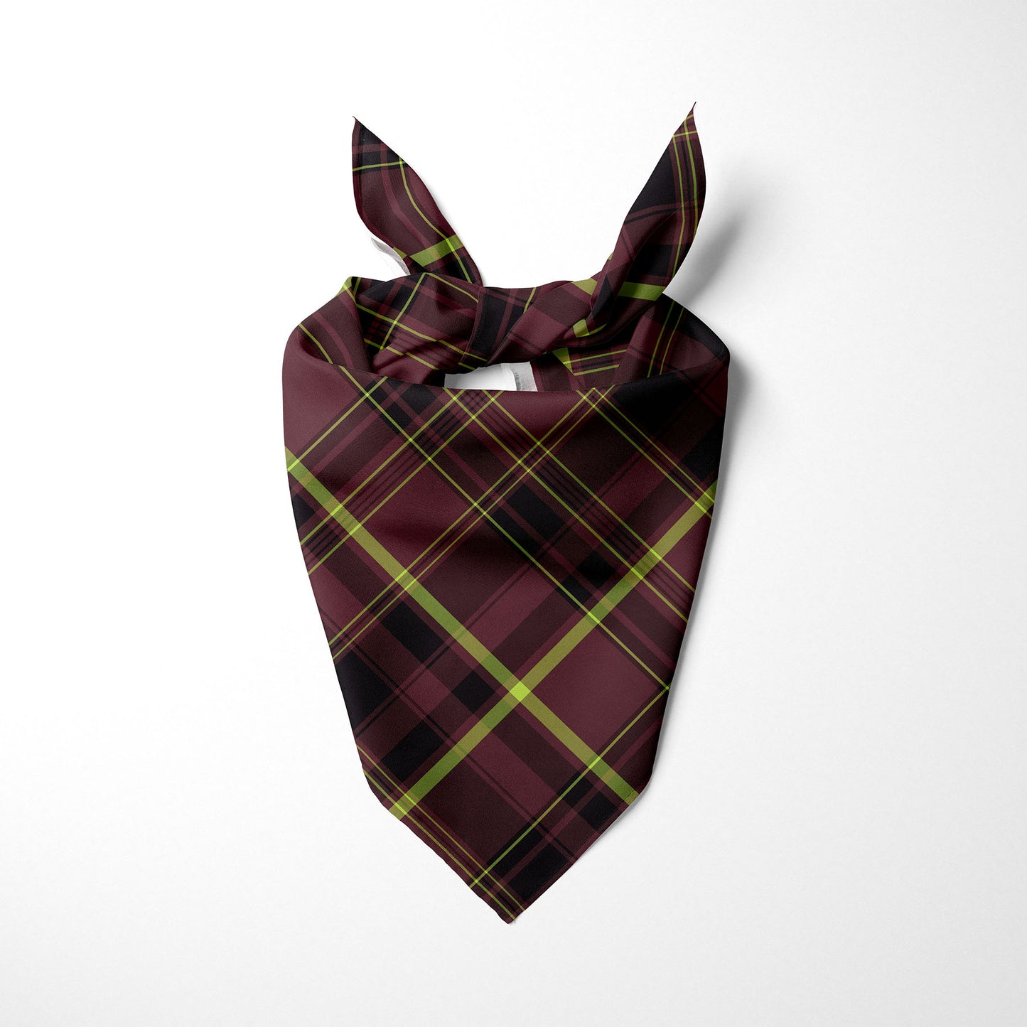 Burgandy Black and Lime Green Plaid Dog Bandana - Apawry Pup