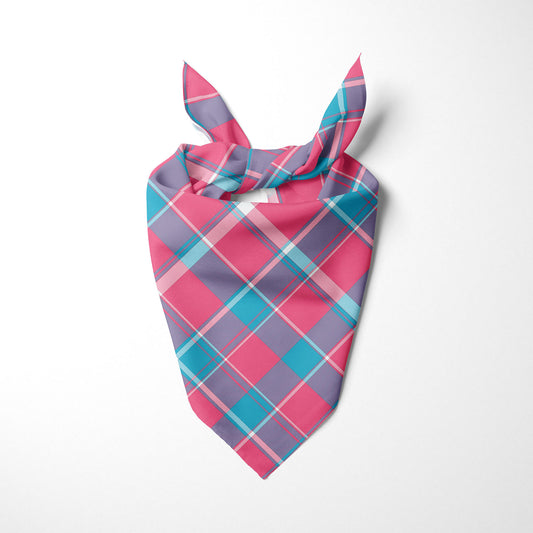 Hot Pink Sky Blue Purple And White Plaid Dog Bandana - Apawry Pup