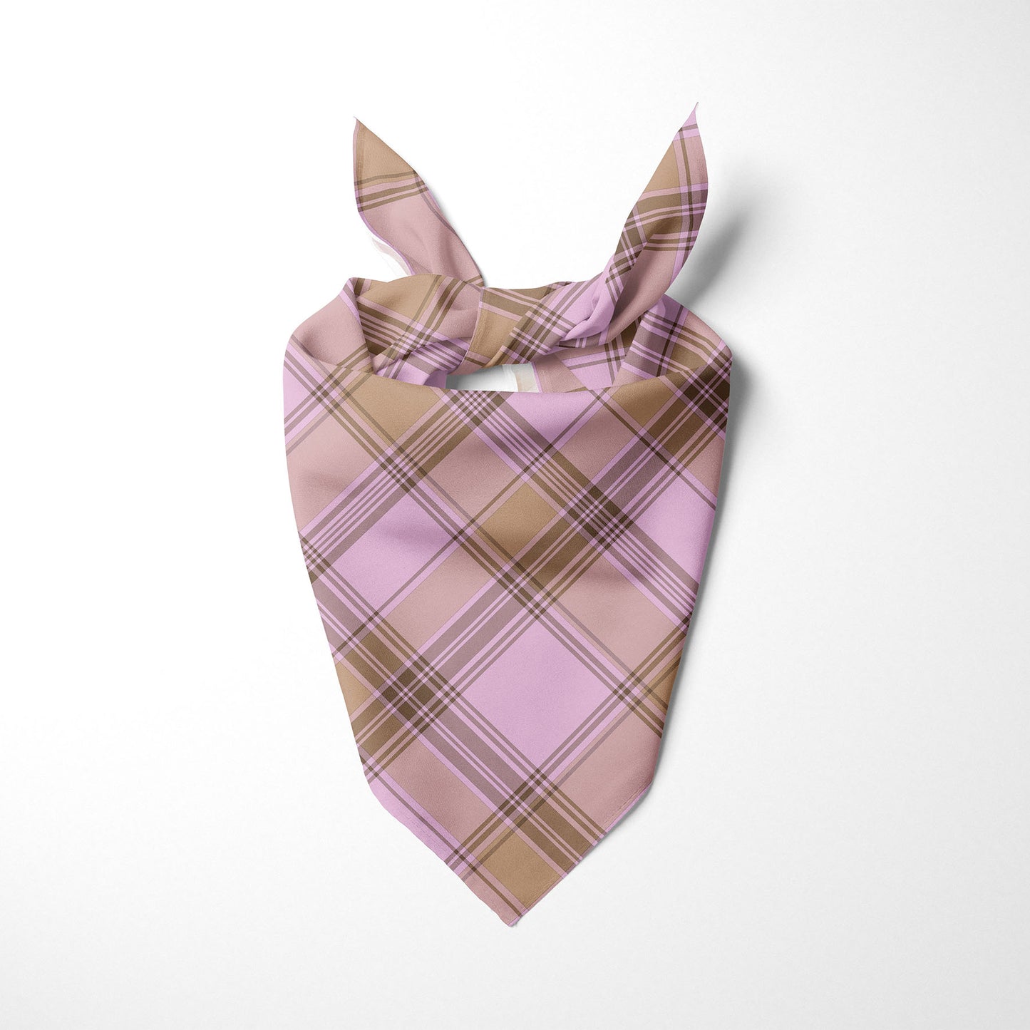 Light Brown Pink And Dark Brown Plaid Dog Bandana - Apawry Pup