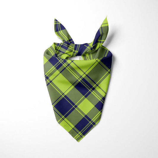 Navy Blue And Lime Green Plaid Dog Bandana - Apawry Pup