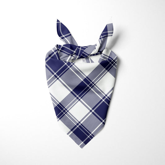 Navy Blue And White Plaid Dog Bandana - Apawry Pup