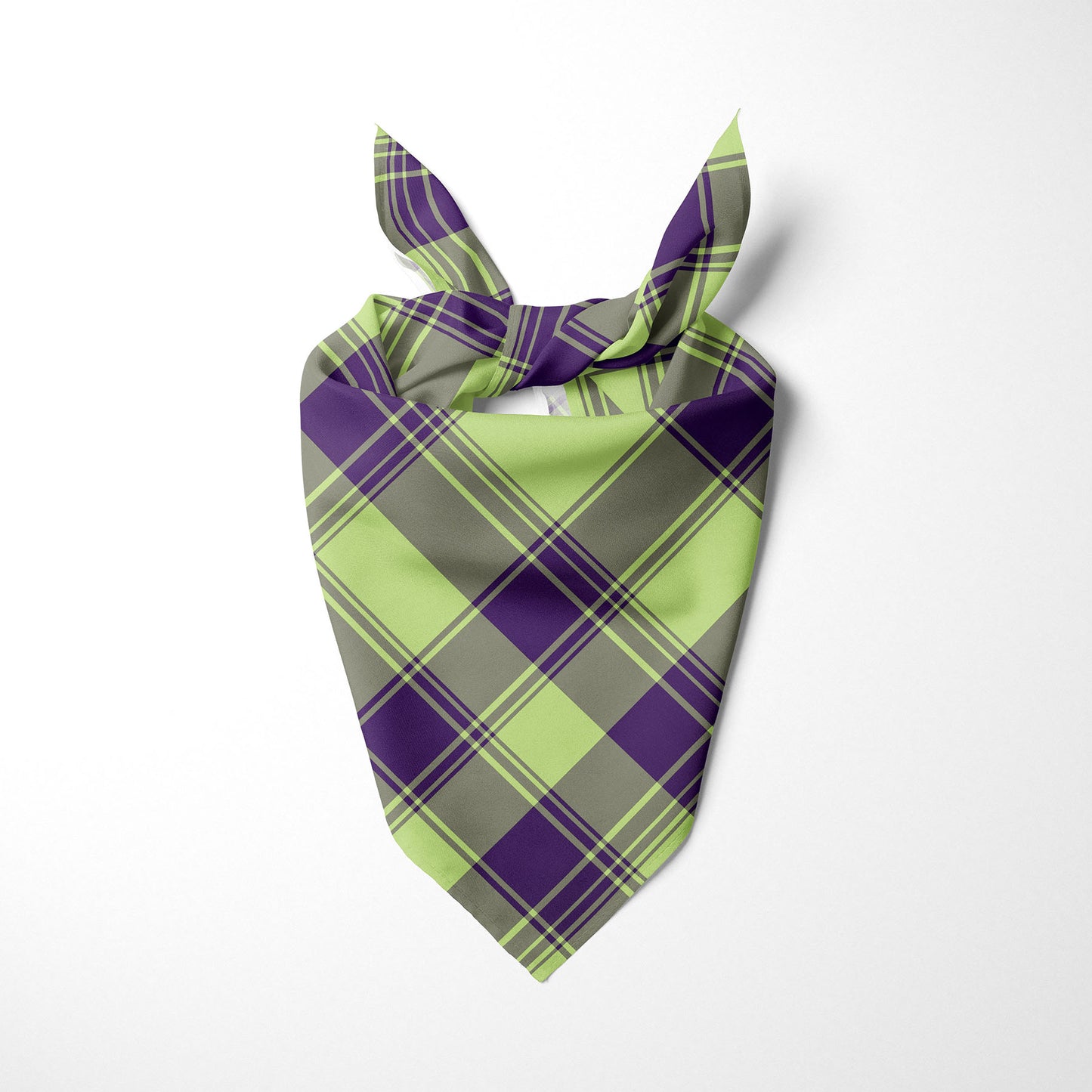 Royal Purple And Lime Green Plaid Dog Bandana - Apawry Pup