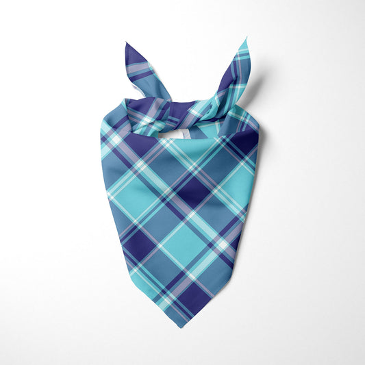 Sky Blue Navy Blue And White Plaid Dog Bandana - Apawry Pup