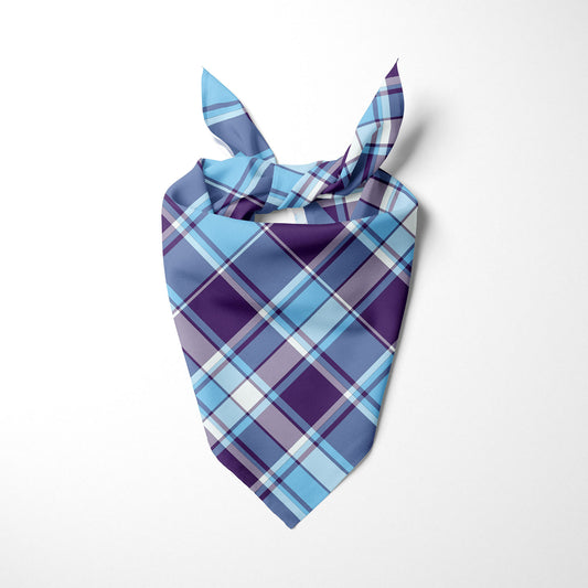 Sky Blue Royal Purple And White Plaid Dog Bandana - Apawry Pup