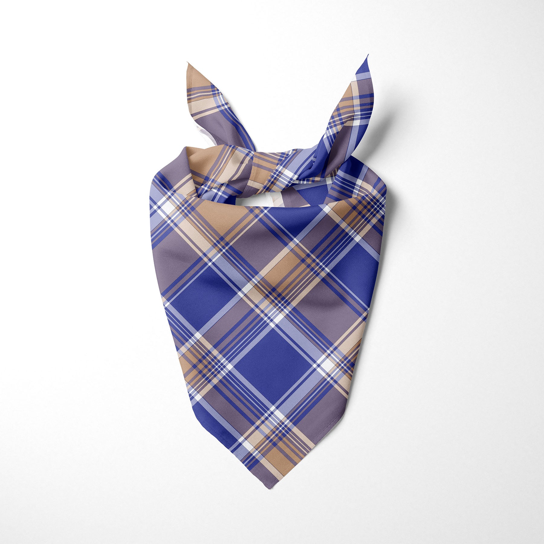 Tan Deep Blue And White Plaid Dog Bandana - Apawry Pup