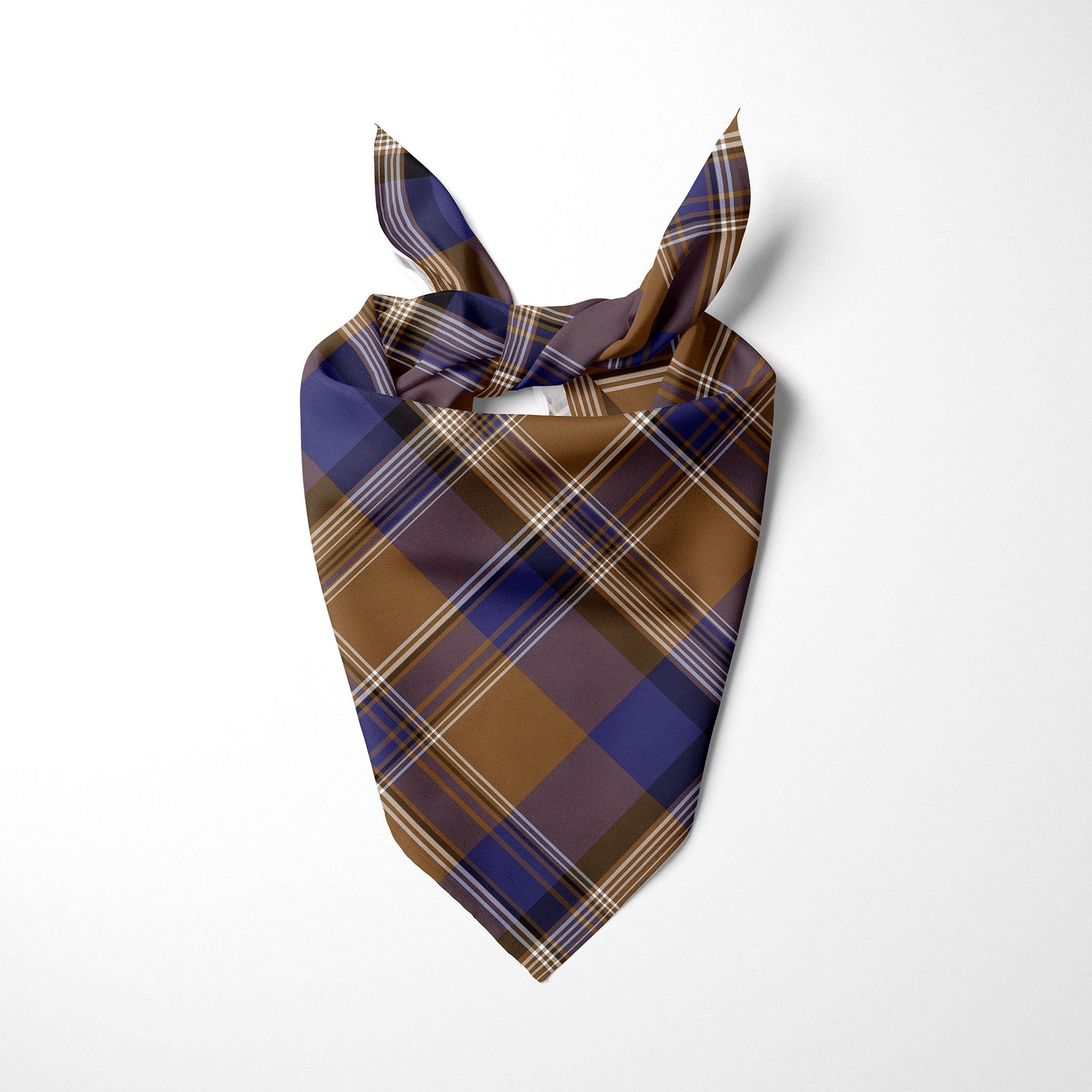 Tan Navy Blue Purple And White Plaid Dog Bandana - Apawry Pup