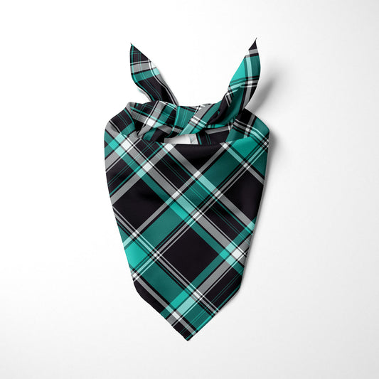 Teal Black And White Plaid Dog Bandana - Apawry Pup