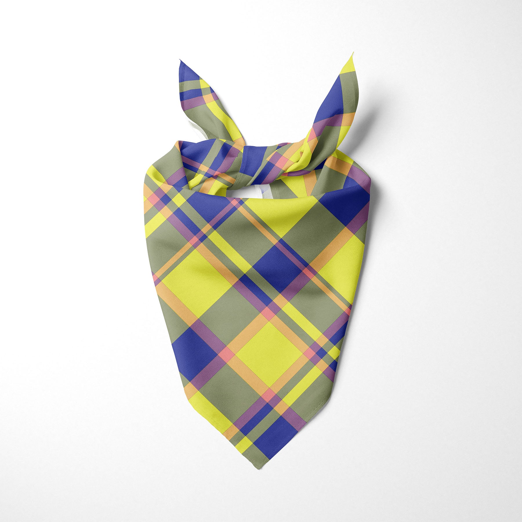 Yellow Blue Pink And Peach Plaid Dog Bandana - Apawry Pup